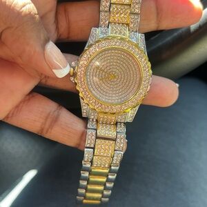 Gold & Silver Crystal Pavé Women's Bracelet Watch